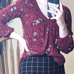 Mossimo red floral wrap-style top